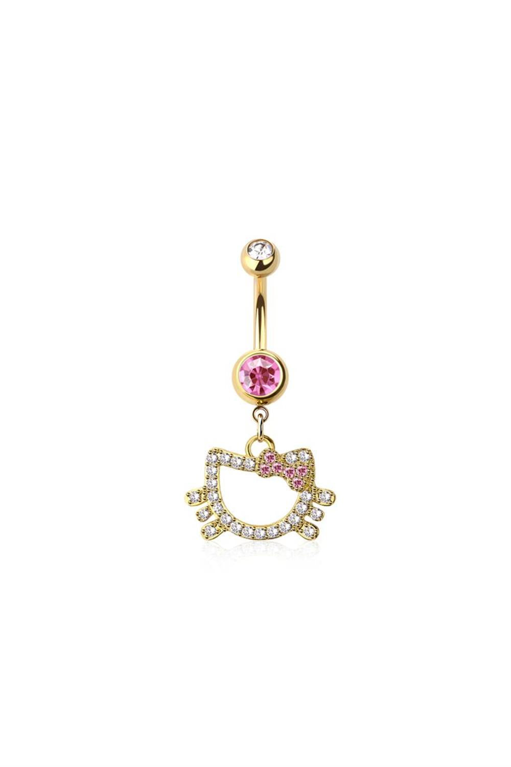14G Surgical Steel Multi CZ Kitty Dangle (10mm) Belly Button Ring